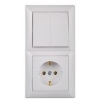 Блок выключателя с розеткой Svet SV1001 двухклавишный встраиваемый белый (SV1001-0004)