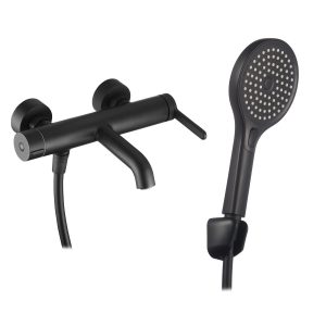 Смеситель для ванны Corsa Deco VX черный матовый однорычажный с коротким изливом с лейкой (FBTVX1B)