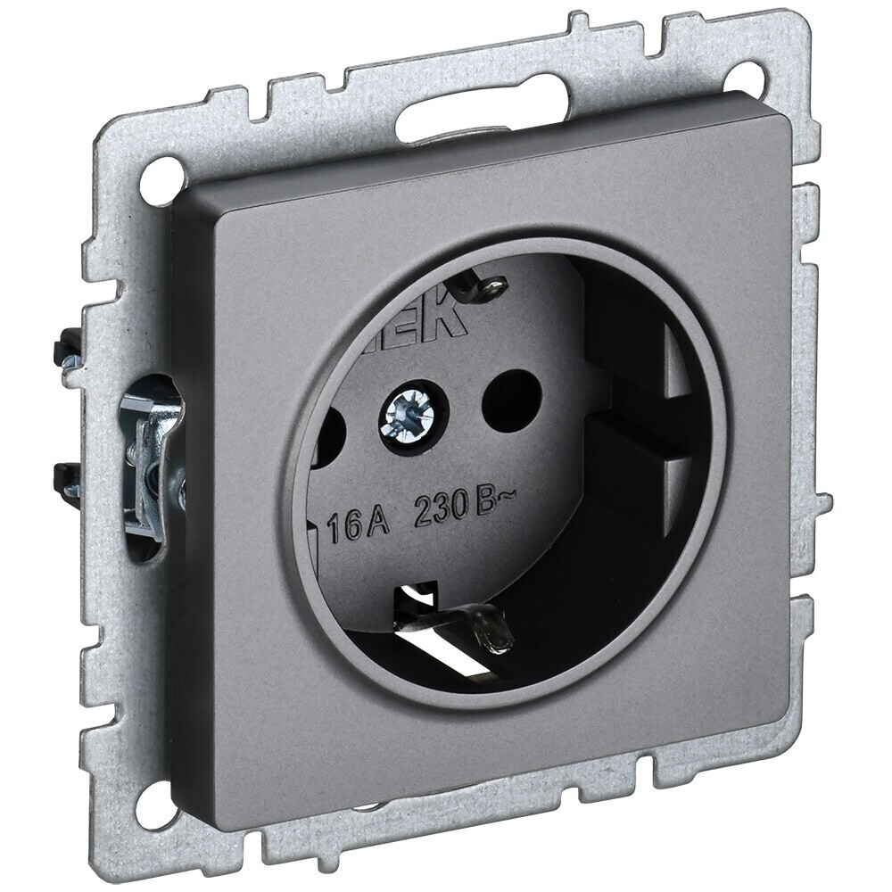 original-12016.jpg Розетка IEK Brite РС14-1-0-БрС встраиваемая сталь со шторками (BR-R14-16-K46) — изображение 1