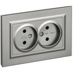 Розетка IEK Brite РС12-2-БрС встраиваемая сталь (BR-R20-10-K46-F)