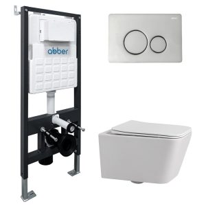 Комплект инсталляции Abber с унитазом Rechteck с кнопкой хром и сиденьем микролифт (AC1201-AC0105-AC0121)