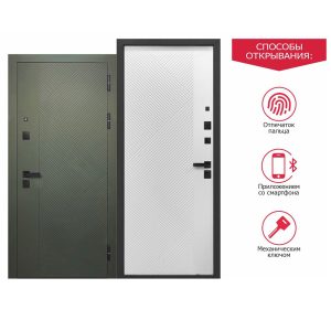 Дверь входная Ferroni Smart 1 левая сатин зеленый - эмалит белый 960х2050 мм с электронным замком