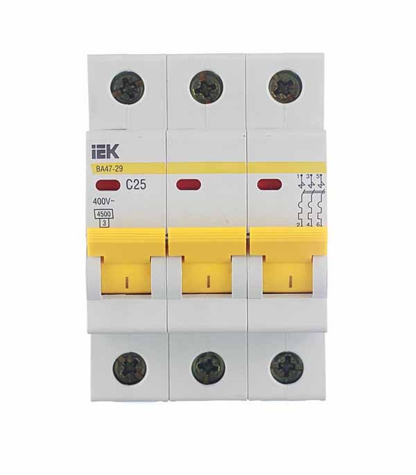 original-13071.jpg Автоматический выключатель модульный IEK Karat ВА 47-29 3P 25А тип C 4,5 кА 400 В (MVA20-3-025-C) — изображение 1