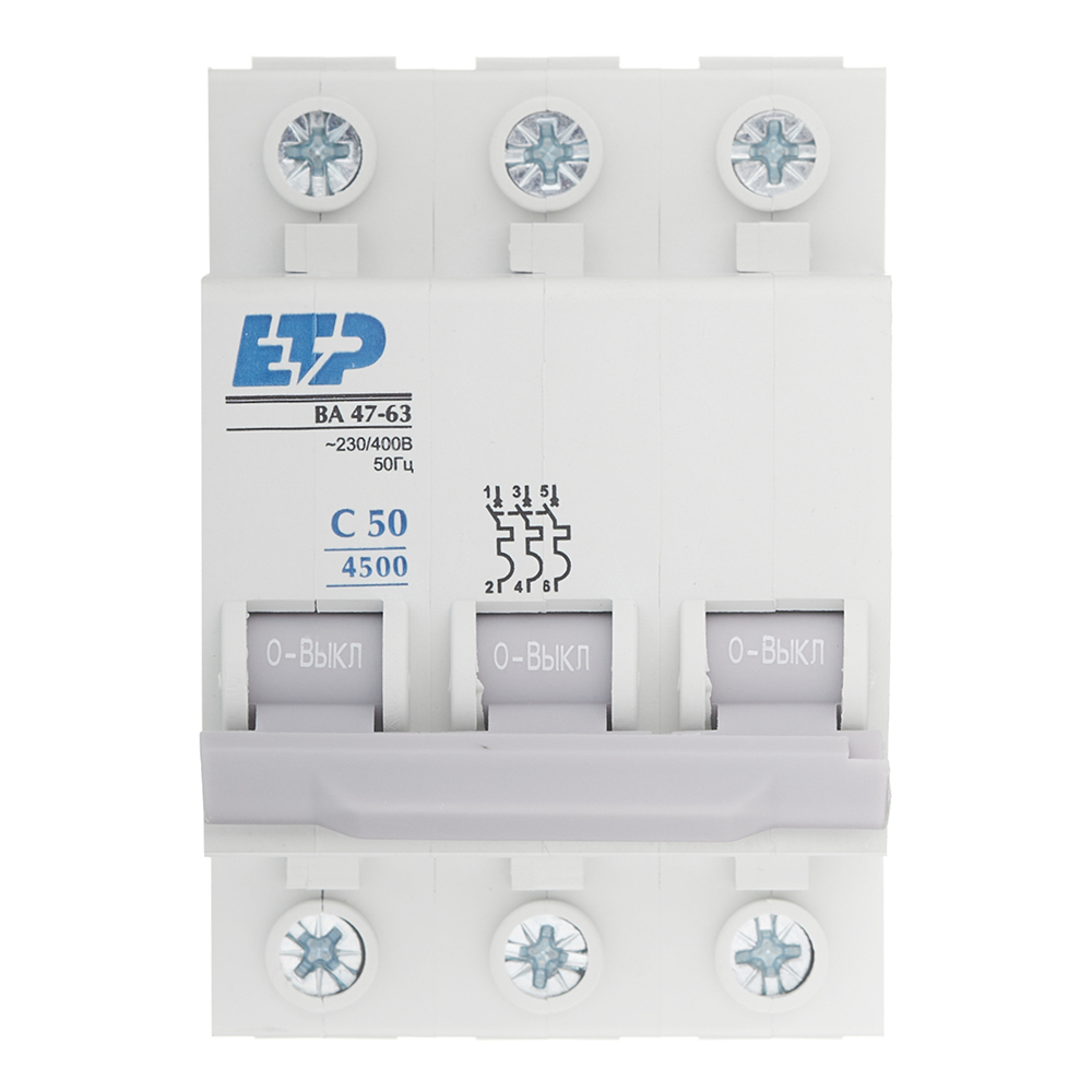 original-13084.jpg Автоматический выключатель модульный ETP ВА 47-63 3P 50А тип C 4,5 кА 400 В (11327) — изображение 1