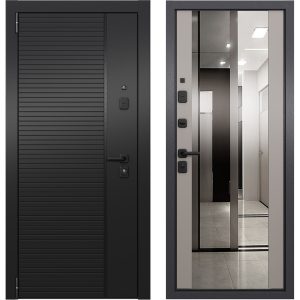 Дверь входная Torex Талса Скай левая крема - черная шагрень с зеркалом 950х2050 мм