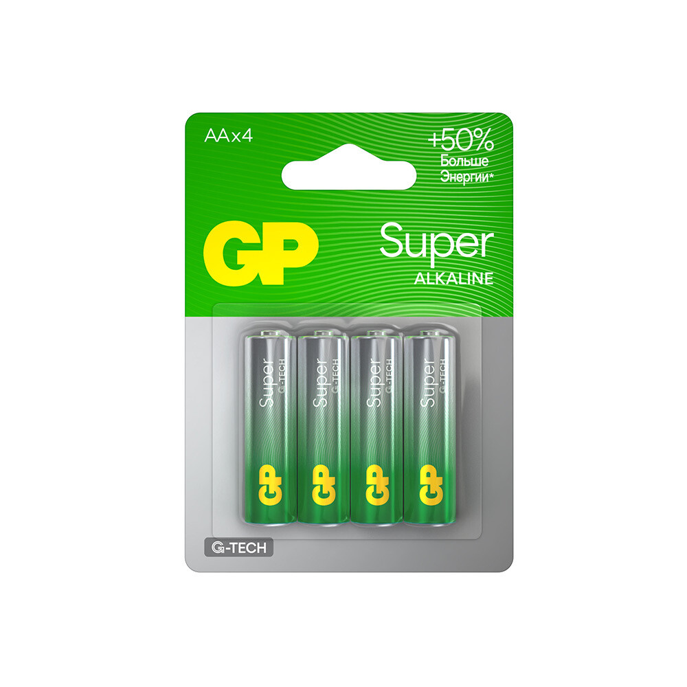 original-14169.jpg Батарейка GP Batteries Super Алкалин AA пальчиковая LR6 1,5 В (4 шт.) (GP 15AA21-2CRSBC4) — изображение 1
