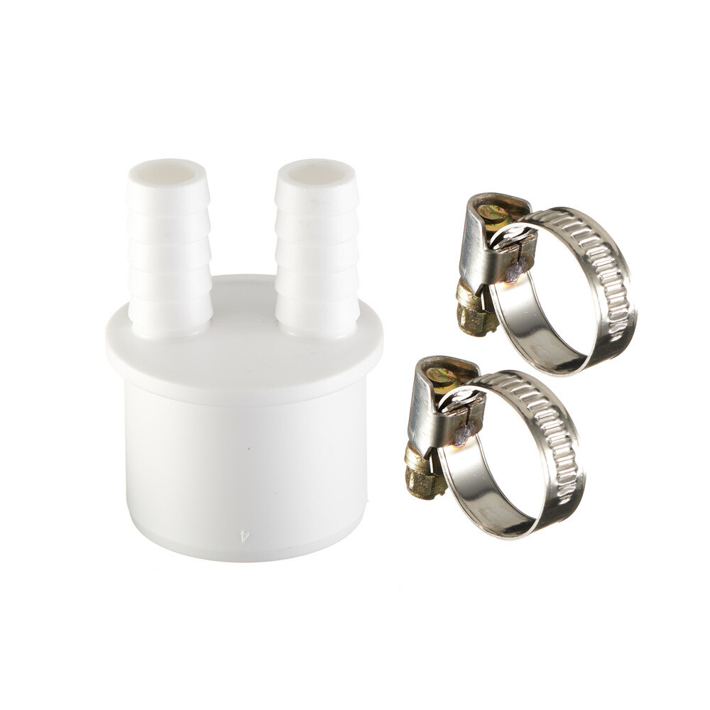 original-16143.jpg Переходник двойной для подключения сливного шланга ДТРД 14х40 мм с хомутами — изображение 1