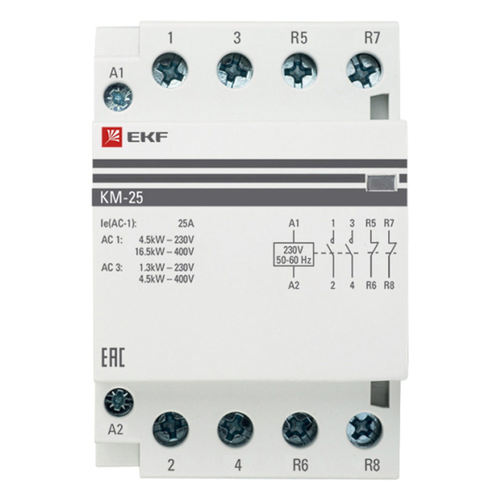 original-16227.jpg Контактор модульный EKF PROxima КМ (km-3-25-22) 230-240 В 25 А тип AC 2НО+2НЗ — изображение 1