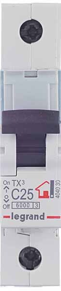 original-17000.jpg Автоматический выключатель модульный Legrand TX3 1P 25А тип C 6 кА 230/400 В (404030) — изображение 1
