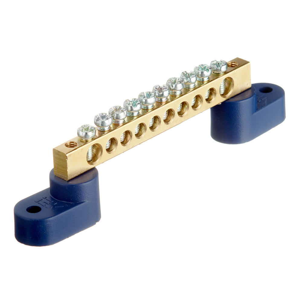 original-18283.jpg Шина нулевая на 2-х угловых изоляторах IEK 6х9 мм 10 отверстий синяя (YNN10-69-10C2-K07) — изображение 1