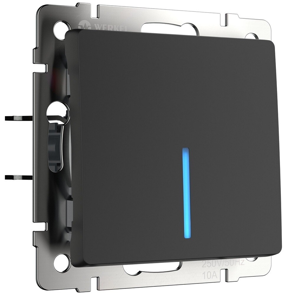 original-19316.jpg Выключатель Werkel одноклавишный встраиваемый черный матовый проходной с подсветкой (a051609) — изображение 1