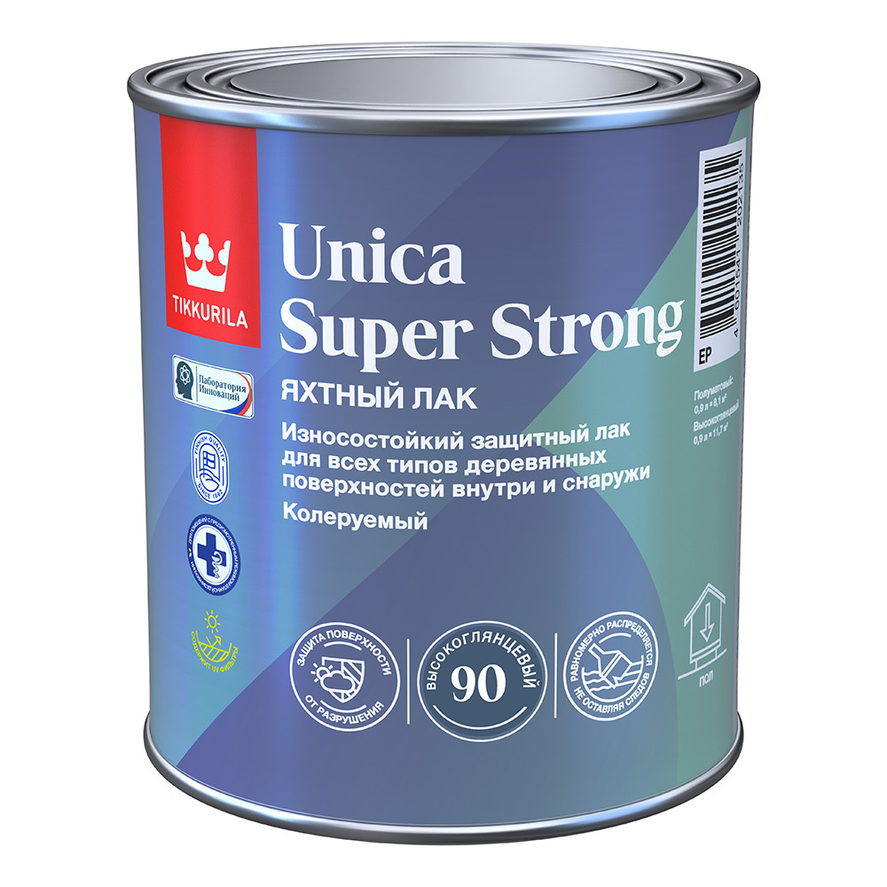 original-19491.jpg Лак алкидно-уретановый яхтный Tikkurila Unica Super Strong основа EP бесцветный 0,9 л высокоглянцевый — изображение 1