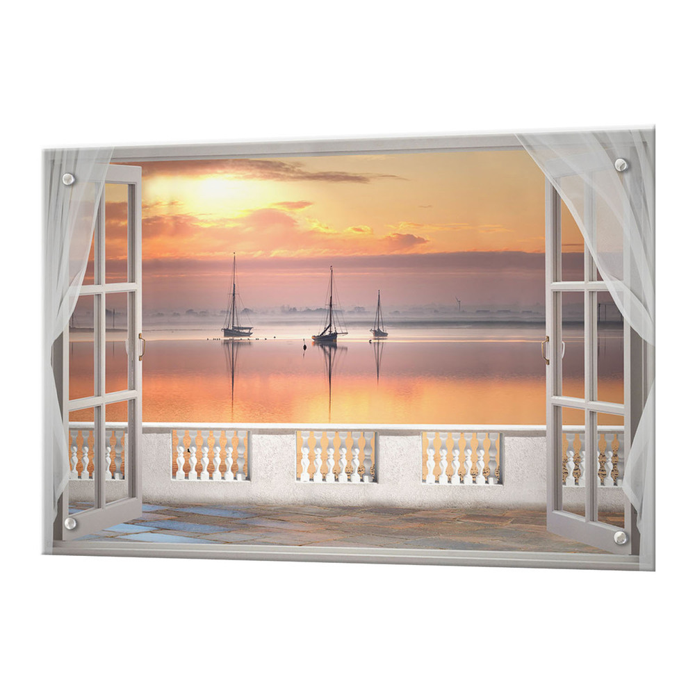 original-19676.jpg Панель стеновая закаленное стекло для кухни 900х600х4 мм бухта из окна — изображение 1