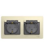 Розетка Systeme Electric Glossa встраиваемая бежевая со шторками с крышкой (GSL000247)