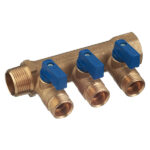 Коллектор Tiemme 3/4 ВР(г) х 3 выхода 1/2 НР(ш) ЕК х 3/4 НР(ш) с шаровыми кранами (1820035/1820001)