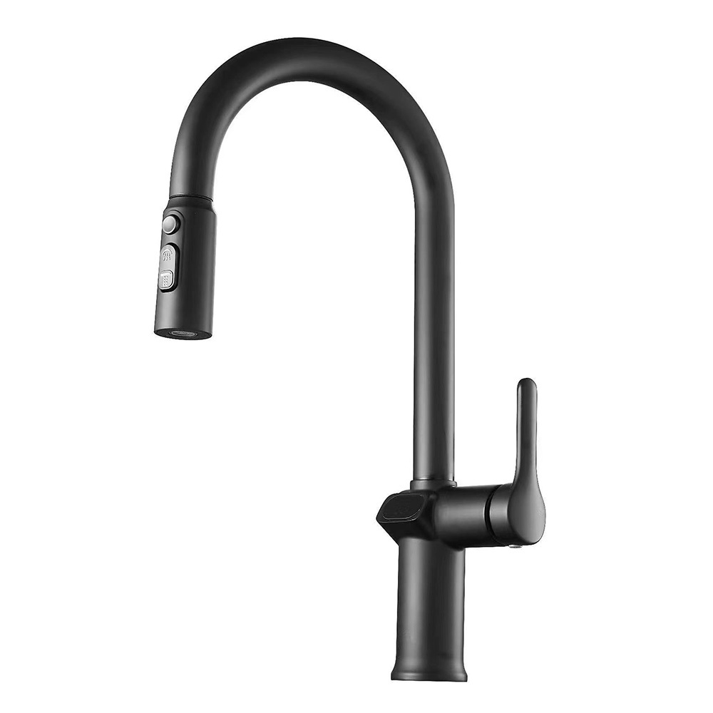 original-24943.jpg Смеситель для кухни Esko K15 черный с высоким изливом с вытяжной лейкой однорычажный (К15B LED) — изображение 1