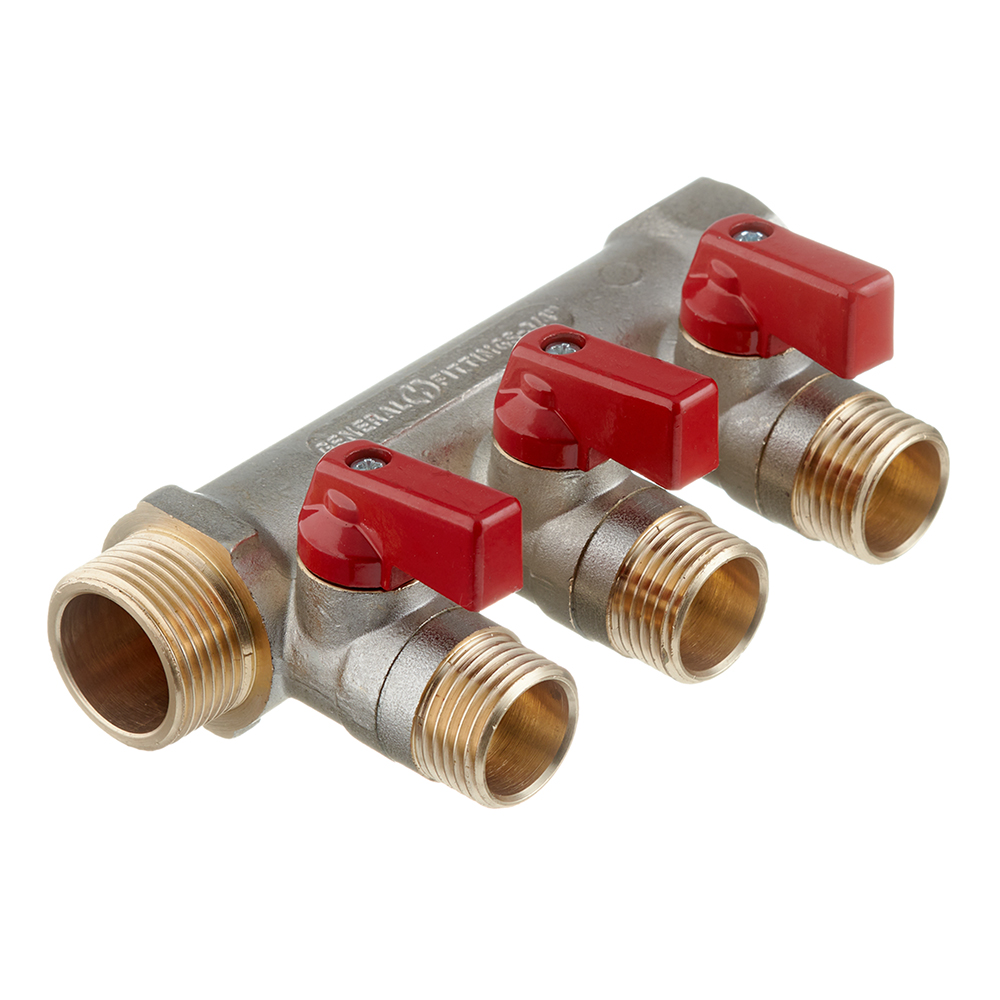 original-2542.jpg Коллектор Stout 3/4 ВР(г) х 3 выхода 1/2 НР(ш) х 3/4 НР(ш) с шаровыми кранами (SMB 6210 341203) — изображение 1