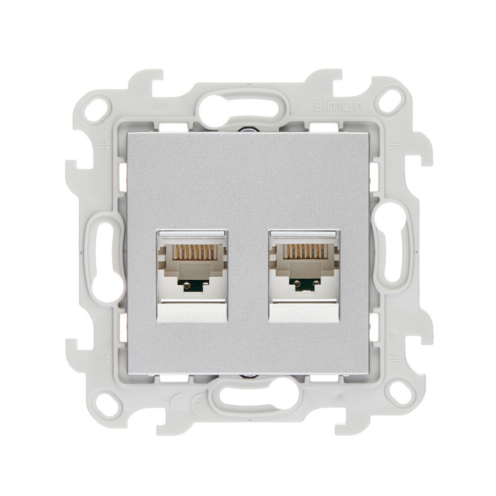 original-25475.jpg Розетка компьютерная Simon 24 Harmonie встраиваемая алюминий 2хRJ45 (2450593-033) — изображение 1