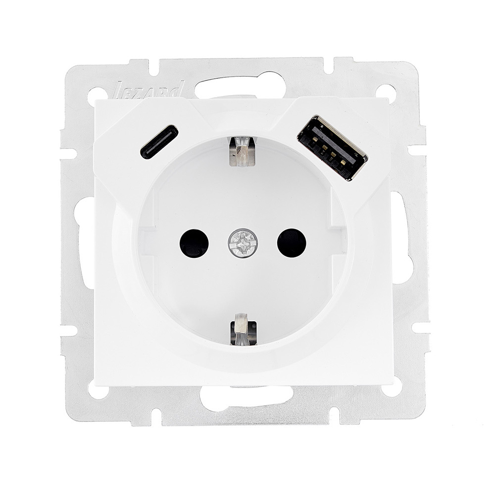 original-26289.jpg Розетка Lezard Vesna встраиваемая белая с USB-A/ Type-C (742-0288-181TC) — изображение 1