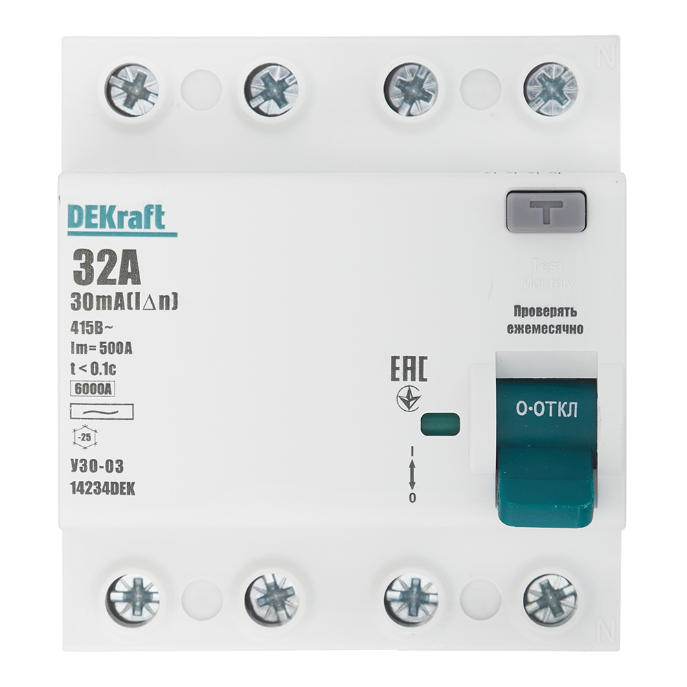 original-26780.jpg УЗО Dekraft УЗО-03 32А 3P+N тип AC 30 мА 6 кА компактное (14234DEK) — изображение 1