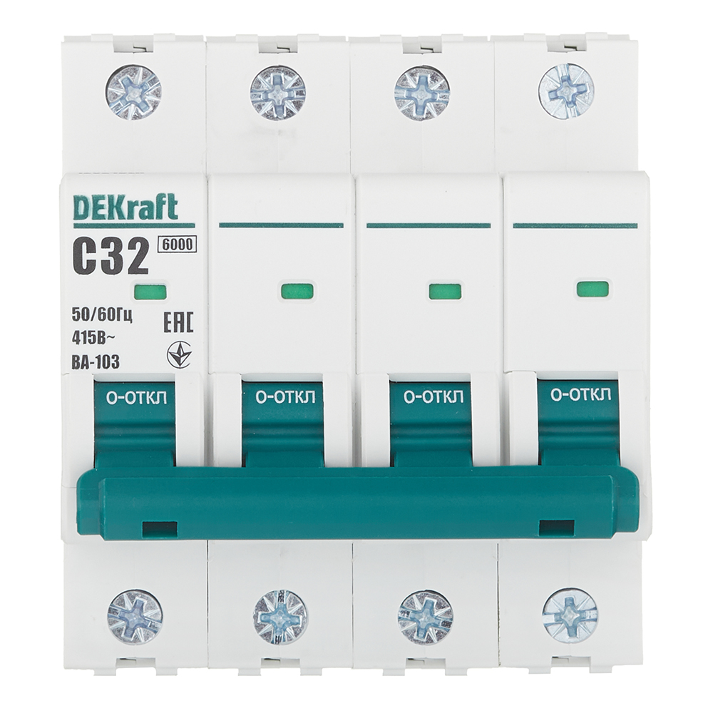 original-26848.jpg Автоматический выключатель модульный Dekraft BA-103 4Р 32А тип C 6 кА 230/400 В (12324DEK) — изображение 1