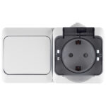 Блок выключатель и розетка Systeme Electric Этюд одноклавишный накладной белый (BPA16-241B)
