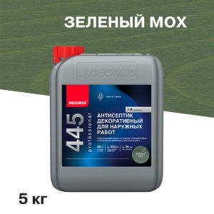 Антисептик Neomid 445 декоративный для дерева биозащитный концентрат 1:9 5 кг зеленый мох