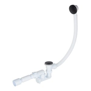 Сифон для ванны АНИ пласт 1 1/2х40 мм регулируемый слив d50 мм автомат с выпуском клик-клак с соединением 40/50 мм (EC255BL)