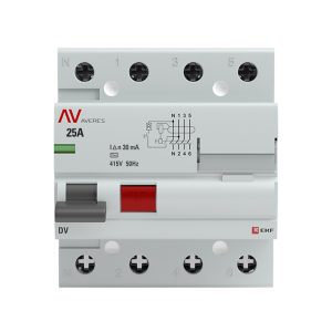 УЗО EKF Averes DV 25А 3P+N тип AC 30 мА 10 кА (rccb-4-25-30-ac-av)