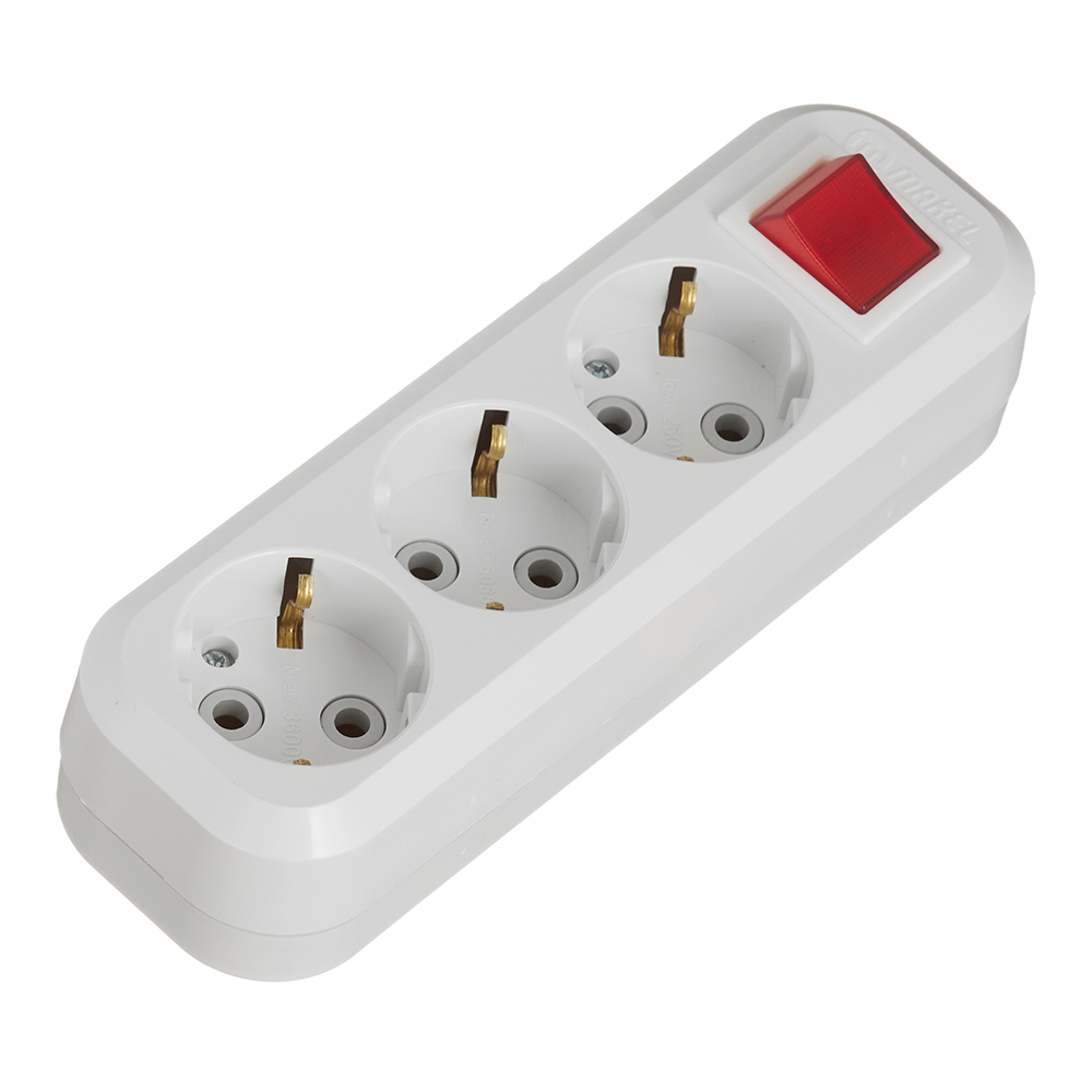 original-30075.jpg Колодка электрическая 3 розетки Makel 16 А 250 В 2,2 кВт с выключателем белая (MGP211) — изображение 1