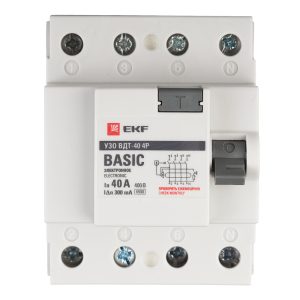 УЗО EKF Basic ВДТ-40 40А 3P+N тип AC 300 мА 4,5 кА (elcb-4-40-300e-sim)