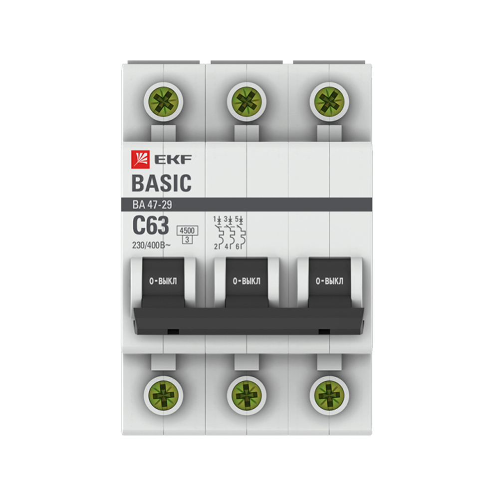 original-30871.jpg Автоматический выключатель модульный EKF Basic ВА 47-29 3P 63А тип C 4,5 кА 400 В (mcb4729-3-63C) — изображение 1