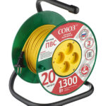 Удлинитель Союз без заземления 20 м на катушке 1,3 кВт 4 розетки ПВС (ТУ) 2х0,75 кв.мм IP20