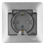 Розетка Systeme Electric Glossa встраиваемая алюминий со шторками с крышкой (GSL000348)