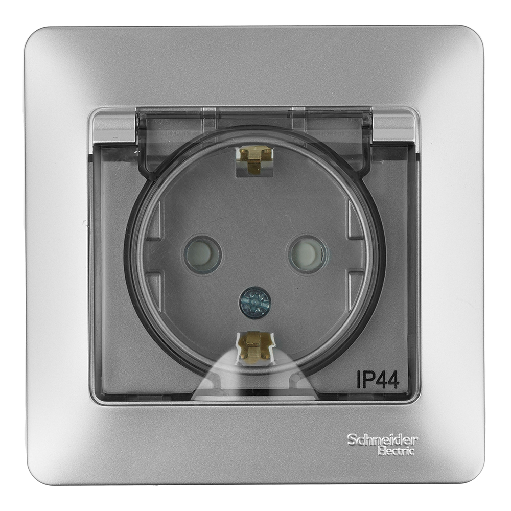 original-31141.jpg Розетка Systeme Electric Glossa встраиваемая алюминий со шторками с крышкой (GSL000348) — изображение 1