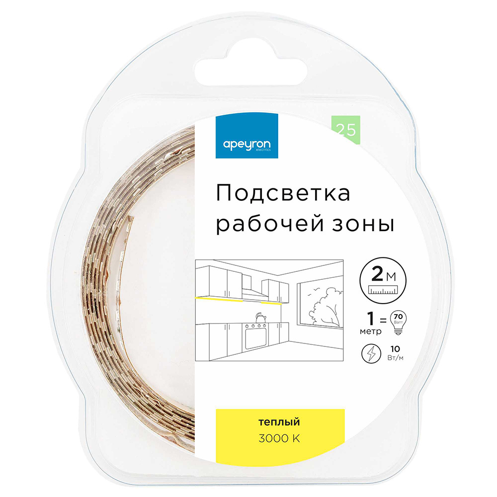 original-31978.jpg Лента светодиодная SMD 5050 3000К 12 В 10 Вт/м 2 м IP20 Apeyron (25ПРЗ) — изображение 1