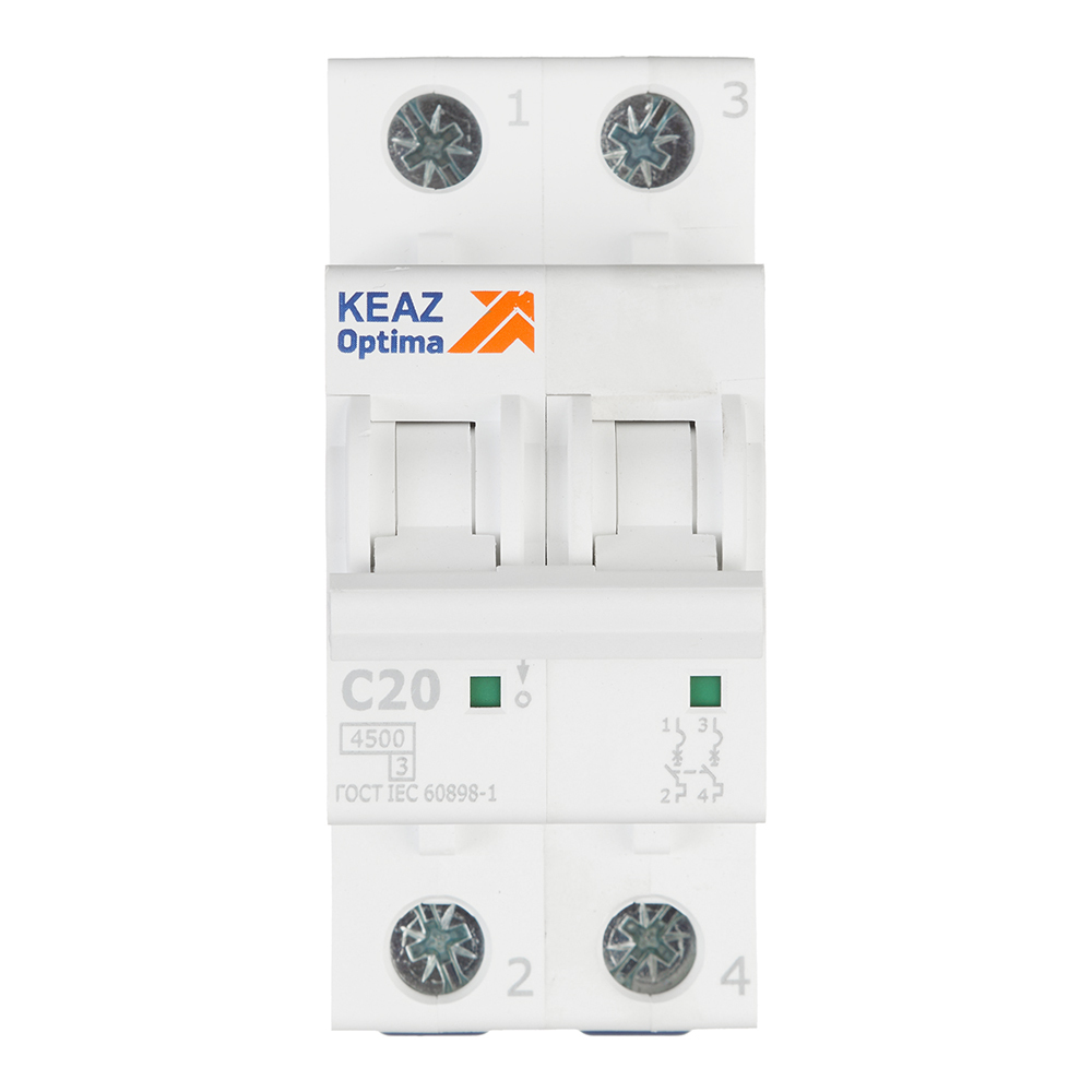 original-32754.jpg Автоматический выключатель модульный КЭАЗ OptiDin BM63 2P 20А тип C 4,5 кА 230/400 В (326804) — изображение 1