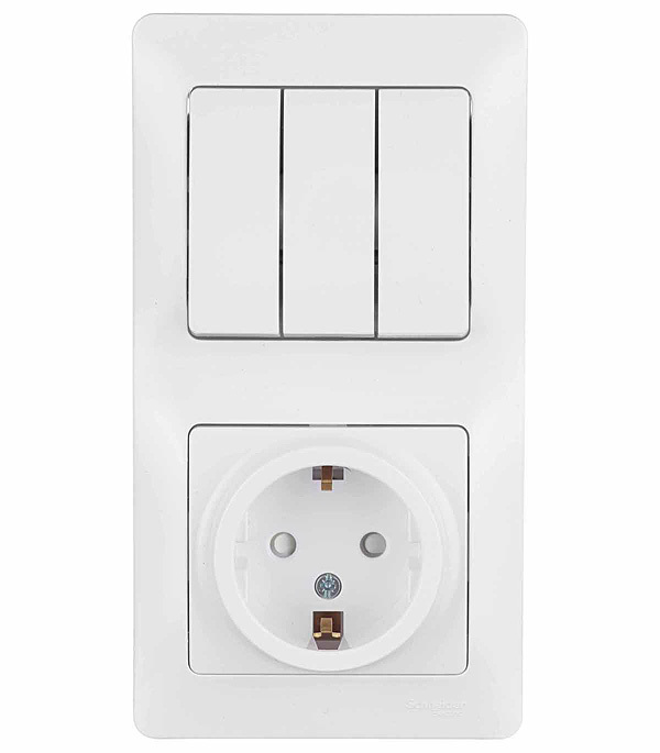 original-33578.jpg Блок выключатель и розетка Systeme Electric Glossa трехклавишный встраиваемый белый со шторками (GSL000178) — изображение 1