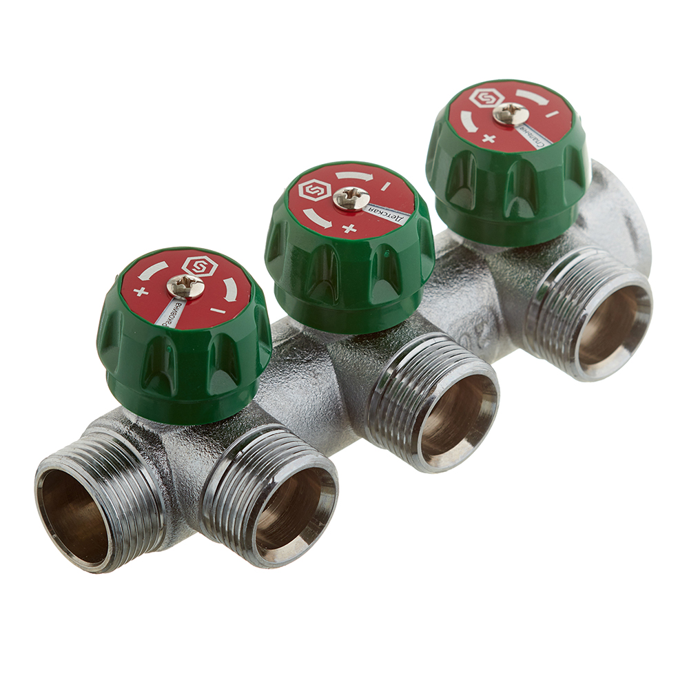 original-34216.jpg Коллектор Stout 3/4 ВР(г) х 3 выхода 3/4(ЕК) х 3/4 НР(ш) регулирующий (SMB-6850-343403) — изображение 1