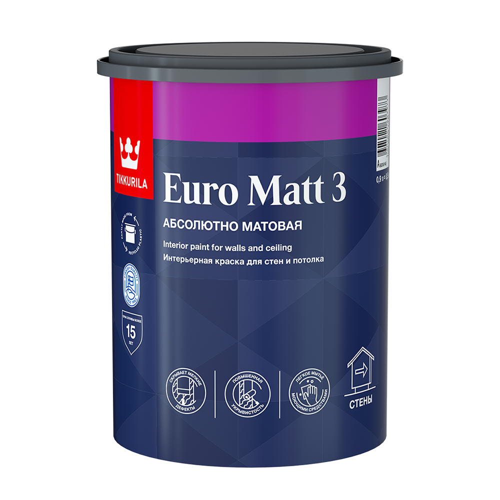 original-34470.jpg Краска интерьерная Tikkurila/Tikkivala Euro Matt 3 база А белая 0,9 л — изображение 1