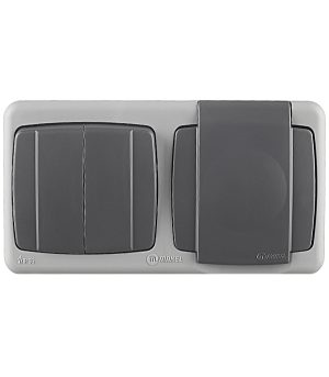 Блок выключатель и розетка Makel Mimoza двухклавишный накладной серый (36064203)