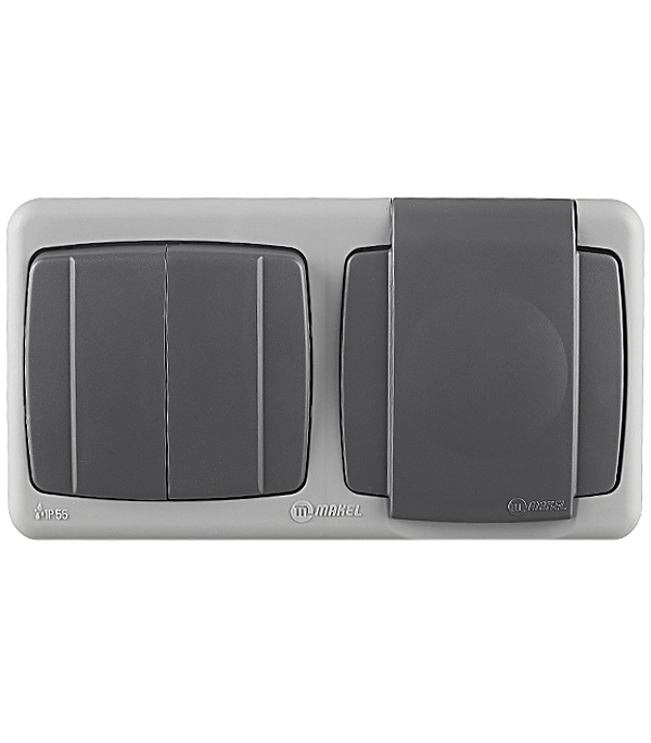 original-34748.jpg Блок выключатель и розетка Makel Mimoza двухклавишный накладной серый (36064203) — изображение 1