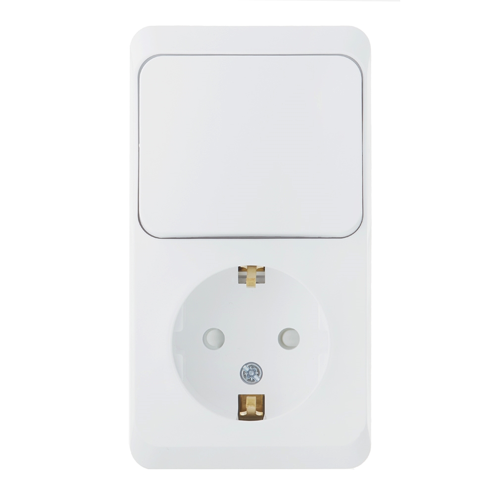 original-35198.jpg Блок выключатель и розетка Systeme Electric Этюд одноклавишный накладной белый (BPA16-201B) — изображение 1