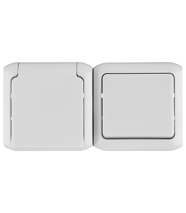 original-35422.jpg Блок выключатель и розетка Legrand Quteo одноклавишный накладной серый (782348) — изображение 1