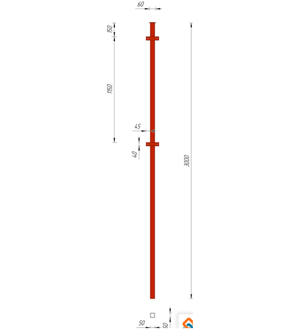original-35489.jpg Столб для забора 50х50х1,5 мм 3 м с планками грунт красный — изображение 1