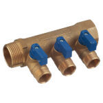 Коллектор Tiemme 1 ВР(г) х 3 выхода 1/2 НР(ш) ЕК х 1 НР(ш) с шаровыми кранами (1820046/1820005)