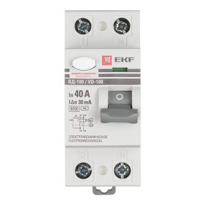 УЗО EKF PROxima ВД-100 40А 1P+N тип AC 30 мА 6 кА (elcb-2-6-40-30-em-pro)