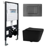 Комплект инсталляции Abber с унитазом Rechteck с кнопкой никель и сиденьем микролифт (AC1201MB-AC0105-AC0120NG)