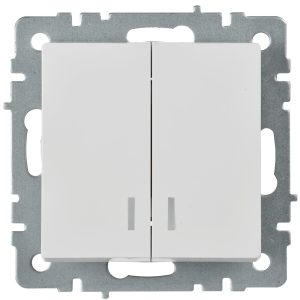 Выключатель IEK Brite ВС10-2-1-БрБ двухклавишный встраиваемый белый с подсветкой (BR-V20-1-10-K01)