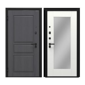 Дверь входная DoorHan Премиум Квадро левая вуддуб графит - малибу белый с зеркалом 980х2050 мм